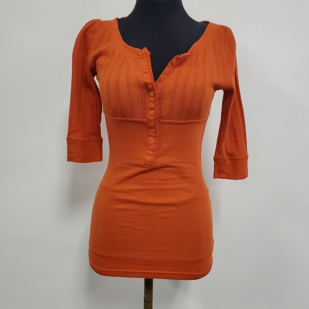 Vtg Arizona Womens Y2K‎ Half Sleeve Babydoll Top Size S Orange Bella Swan Elena